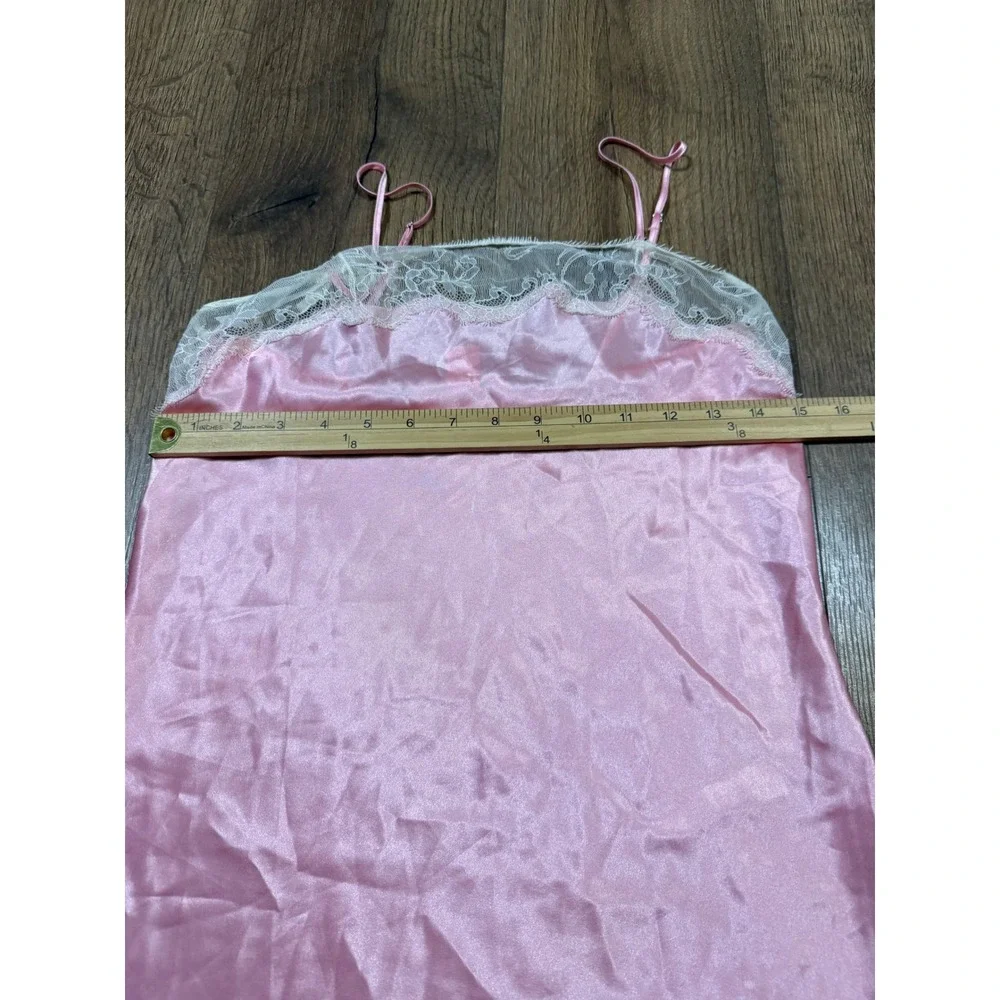 Victorias‎ Secret Pink Satin Lace Trim Chemise Nightgown Slip Dress Small
